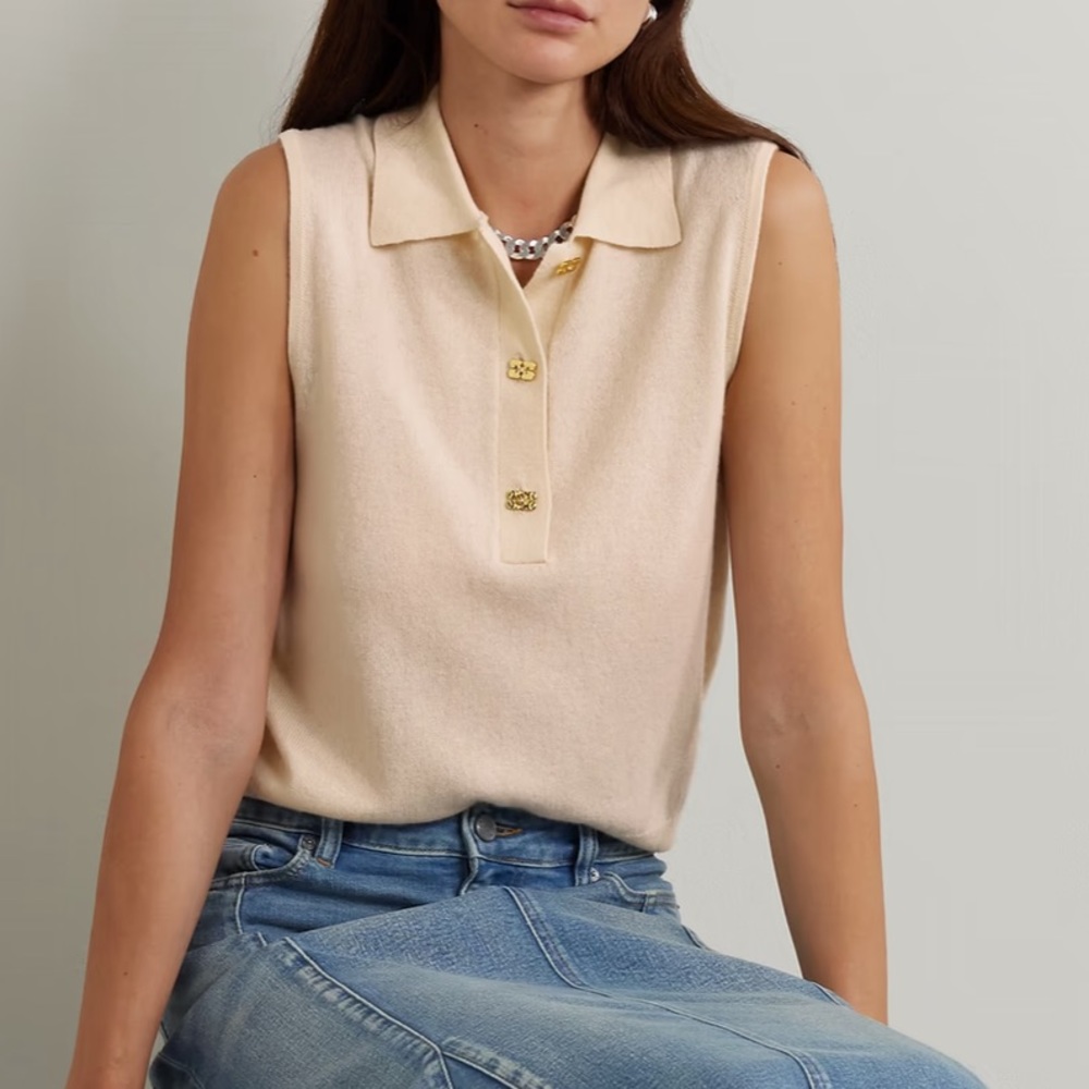 Ganni Button-embellished merino wool and cashmere-blend vest